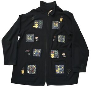 Bechamel women's vintage embroidered Sewing cardigan sweater full zip‎ size Lg